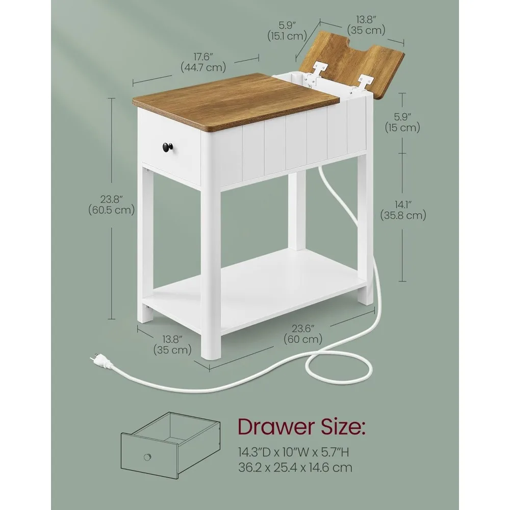 Mesa auxiliar con estación de carga, mesa auxiliar con puertos y tomas USB, mesita de noche con almacenamiento, para salón, dormitorio,