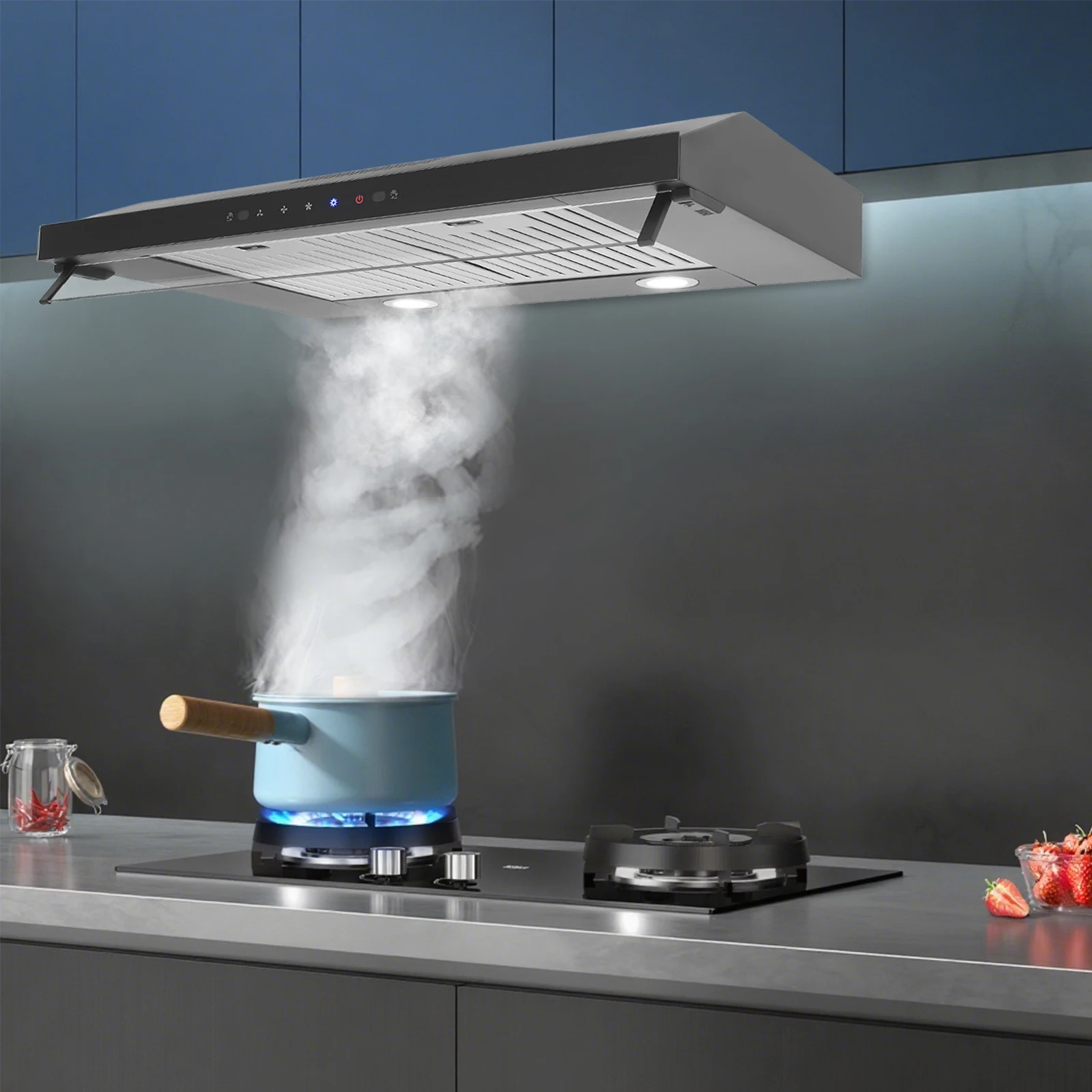 

Smart Control under Cabinet Kitchen Range Hood with Adjustable Speed And LED Lights 75*49.5*14cm/29.53*19.49*5.51in US Standard