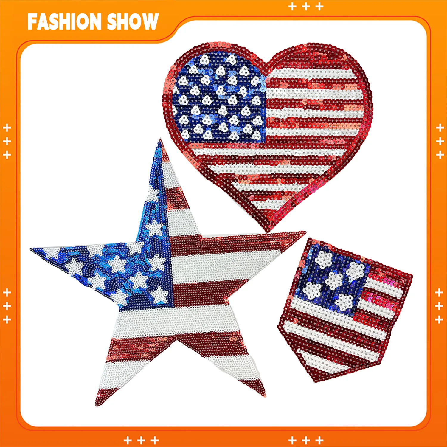 Flag Heart-Shaped Five-Pointed Star Sequin Embroidery Patch, Iron-On or Hand-Sewn, Clothing DIY Accessories, Sweatshirt T-Shirt Sweater Hat Decoration Patch
