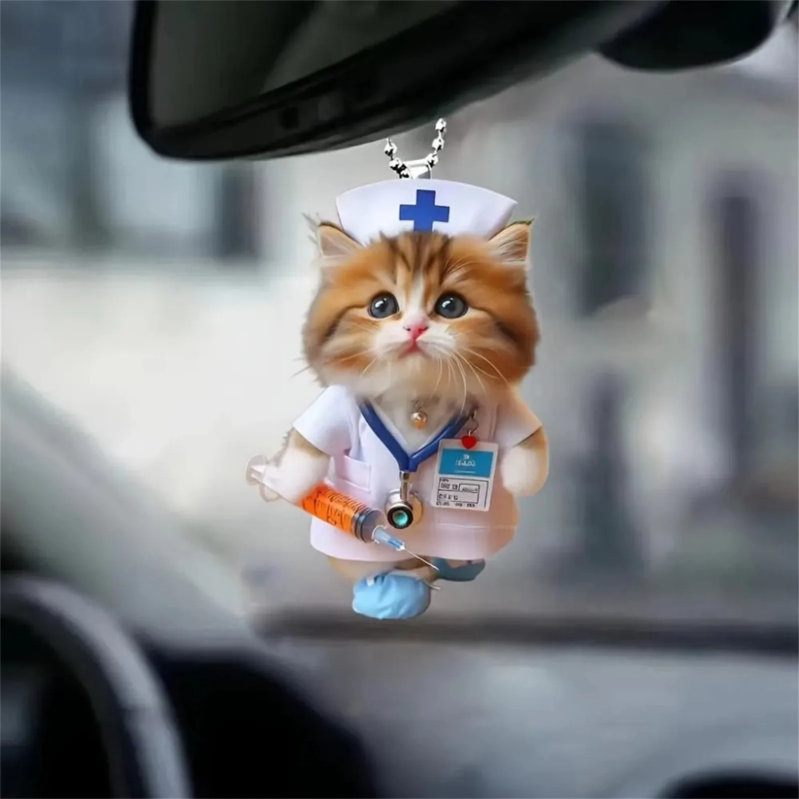 

Cute Cat Car Hanging Ornament Creative Car Hanging Ornaments 2D Flat Car Pendant Nurse Cat Backpack Rearview Mirrors Pendant