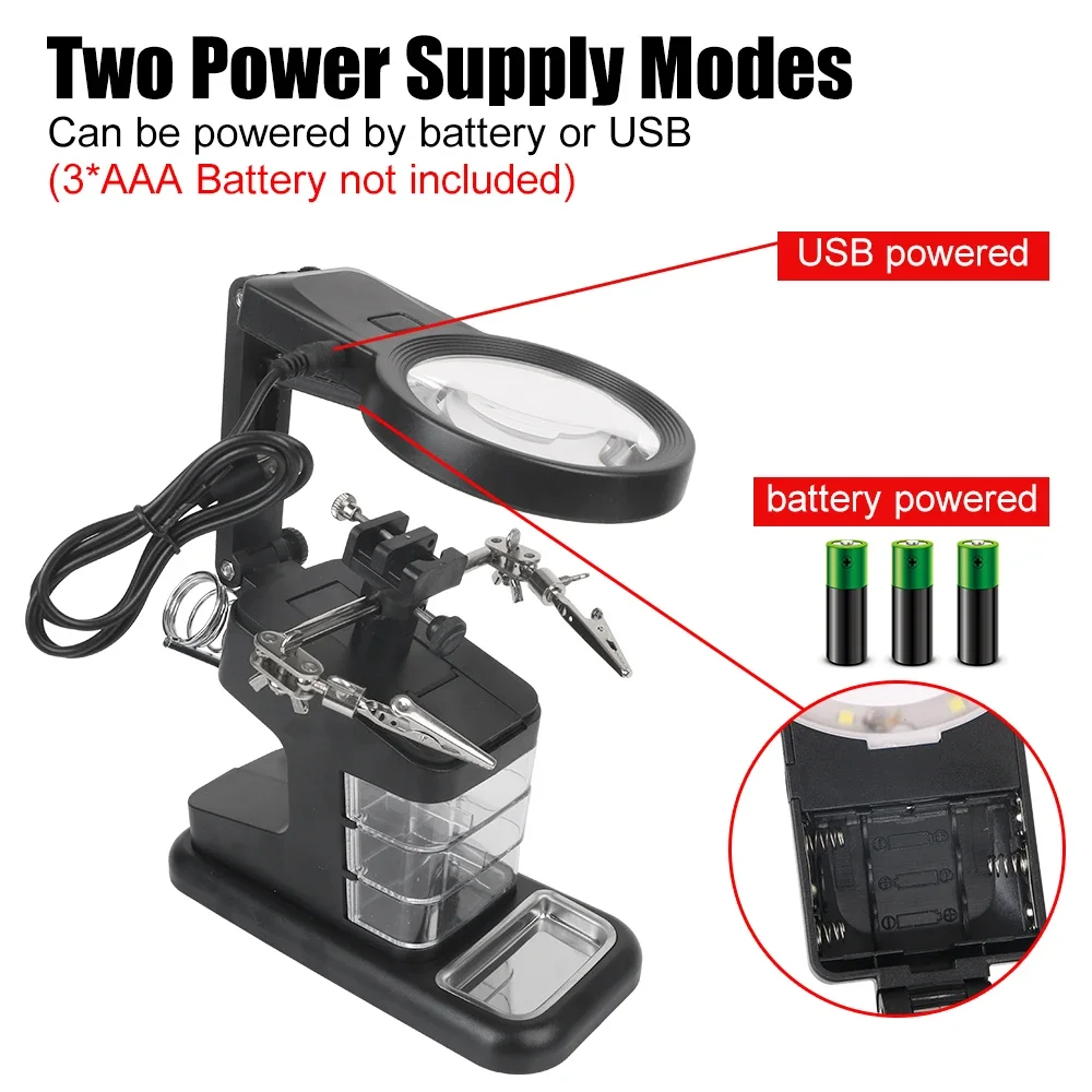 Multi-functional Welding LED Magnifier DIY Soldering Iron Stand Hand Soldering Repair Tool With 3X/4.5X/25X Magnifying Glass