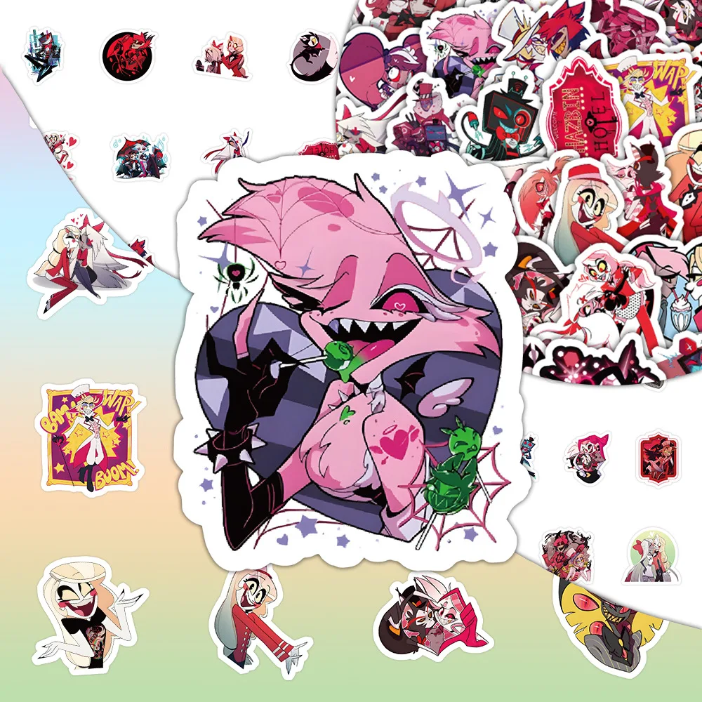 10/60 قطعة فندق Hazbin الرسوم المتحركة الكرتون ملصقات مقاومة للماء الديكور دفتر المحمول الغيتار حقيبة كوب ماء الكتابة على الجدران اللعب