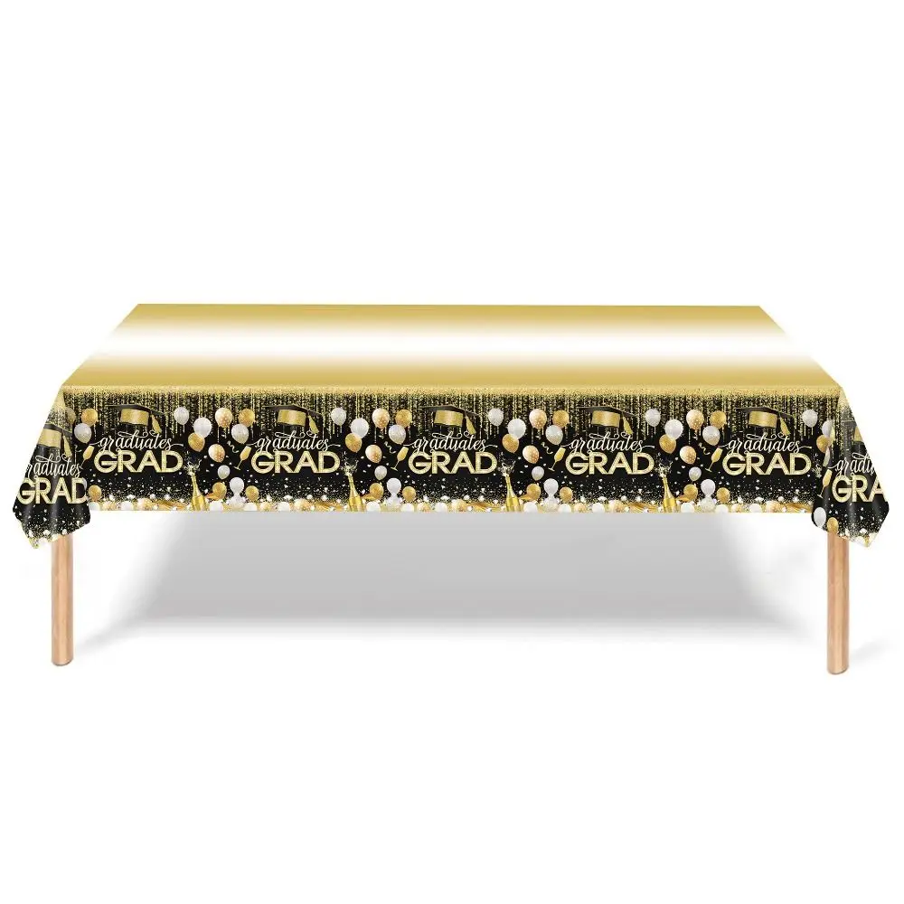 Waterproof Plastic Graduation Tablecloth Graduation Cap Stars Design Disposable Table Cover Diploma Pattern Table Runner