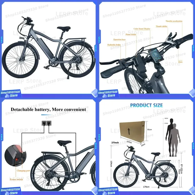 Aluminum Alloy Mountain Electric Bike 48V Foldable Brushless Motor 400W Rear Hub Hidden Lithium Battery Enlarged Tires 27"