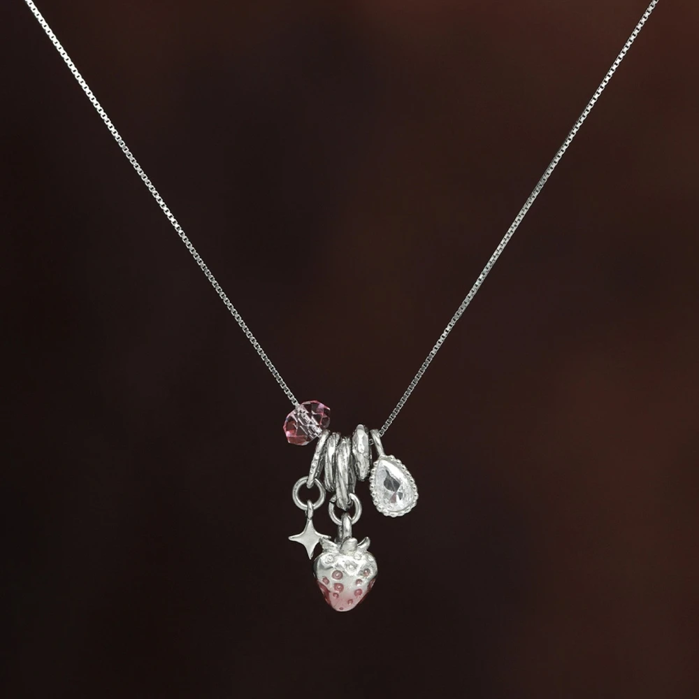 

Sweet Strawberry Pendant Necklace S925 Sterling Silver Texture Necklaces Women's Fashion Jewelry Original Design Wholesale Ins