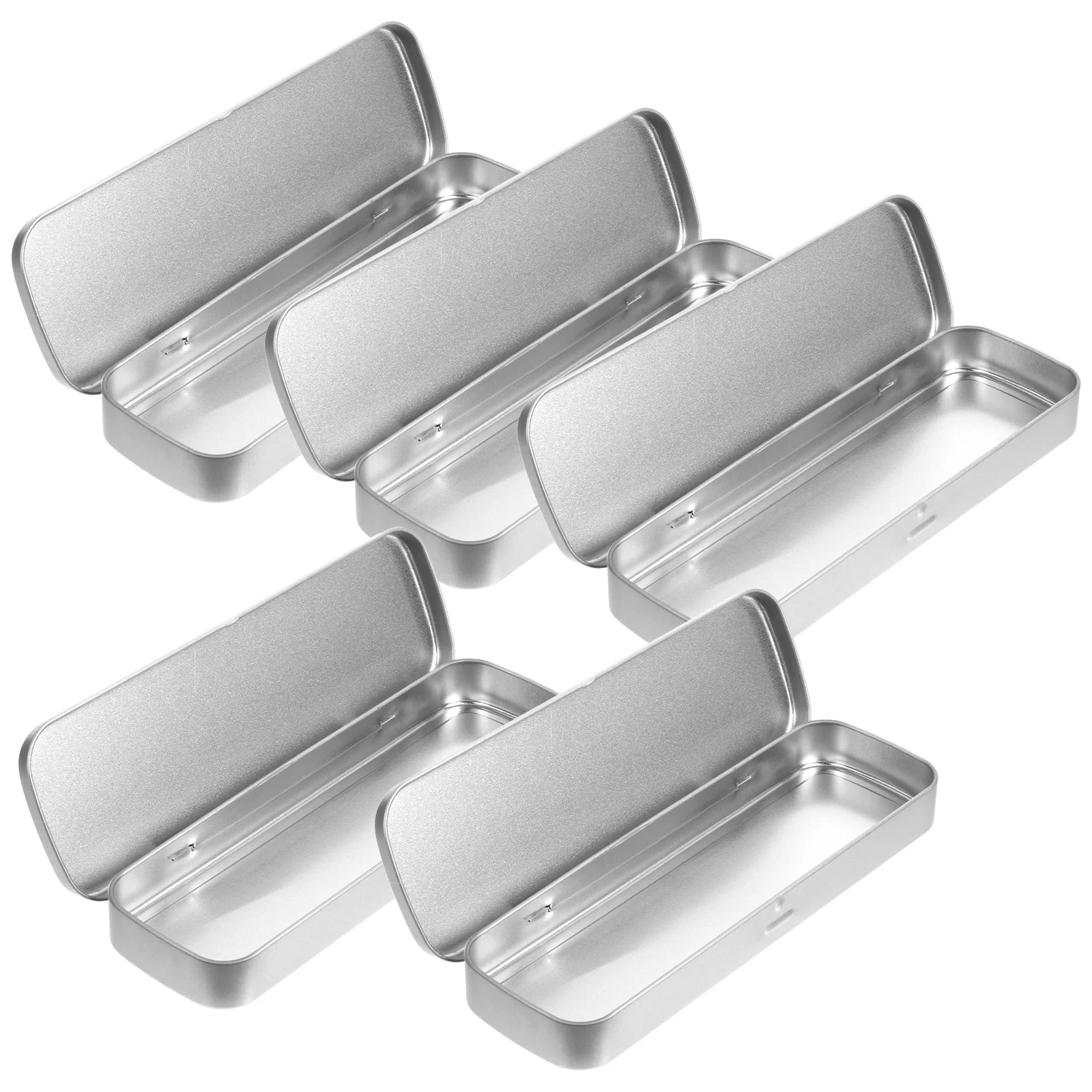 5Pcs Pencil Box Iron Tinplate Rectangular Metal Case Single-Layer School Pen Holder Stationery Silver Metal Pen Case
