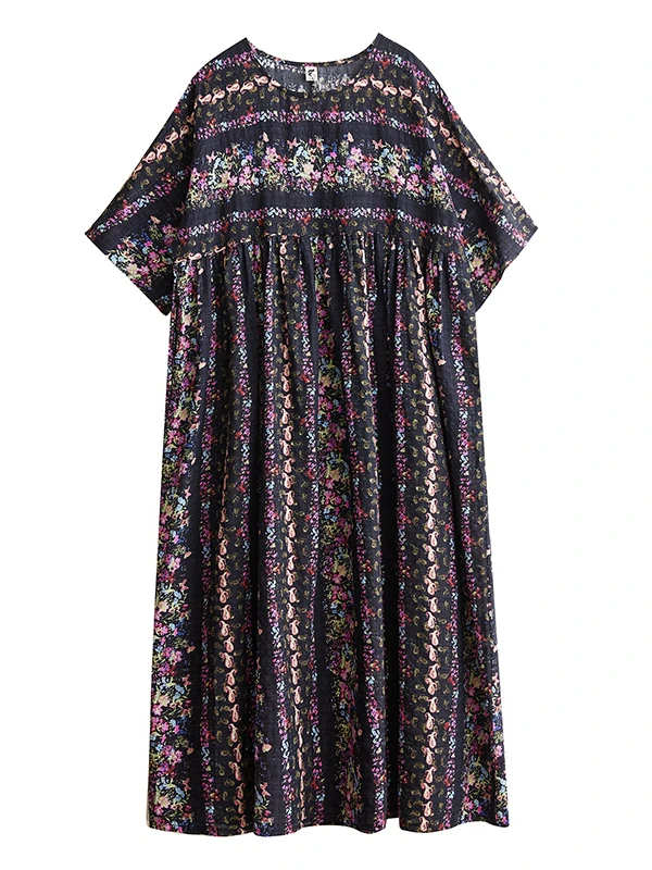 Estate New Sle Donna Plus Size Dr Striped Or Sve Maxi Dr Sweet Sle Loose Fit Misto cotone e lino Lungo Dr