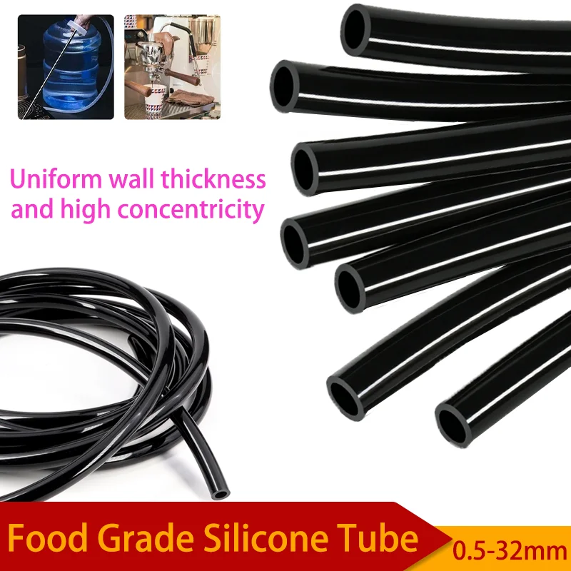 1~10m Length Silicone Tube Hose 0.5mm ~32mm Black  Food Grade Tasteless Flexible Nontoxic Durable Water Connector Garden Hoses