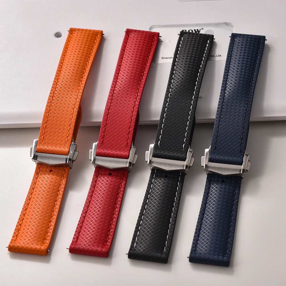 أعلى النمط الاستوائي FKM المطاط حزام ساعة مقاوم للماء الإفراج السريع نشر مشبك الأساور 20 مللي متر 22 مللي متر حزام ساعة اليد العالمي #4