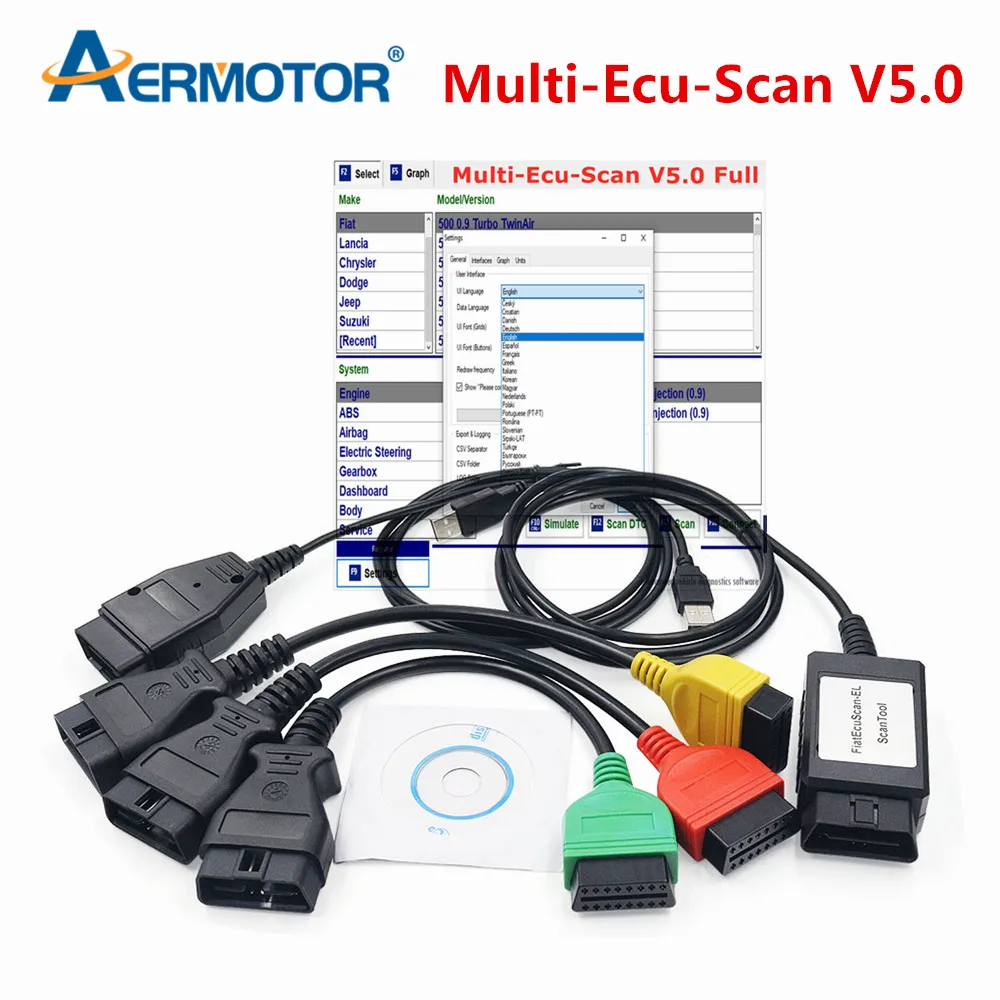 Adaptador Multiecuscan para reparación de escáner de diagnóstico, accesorio para Fiat ECU Scan OBDII, ABS/Airbag, Alfa Romeo y Lancia, 2024 V4.8