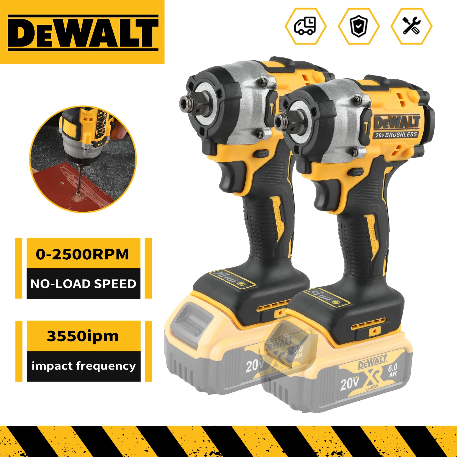 

DEWALT DCF921 Atomic Максимальный аккумуляторный ключ 20 В Беспроводной ударный гайковерт Ключ для зарядки с переменной скоростью без теста