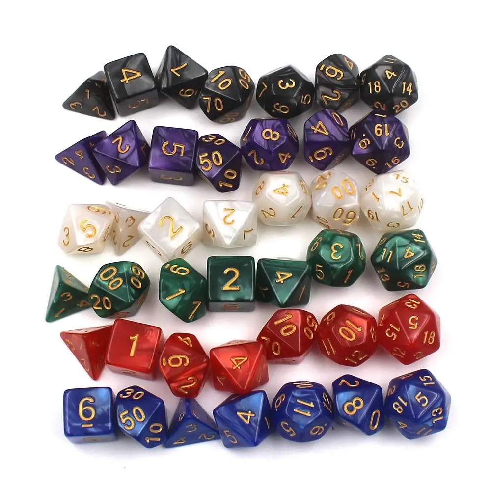 7Pcs Multifaceted Double-Colors Digital Dice Set Acrylic Table Game Opaque Polyhedral Dices For Table Game Party Game Dice Gift