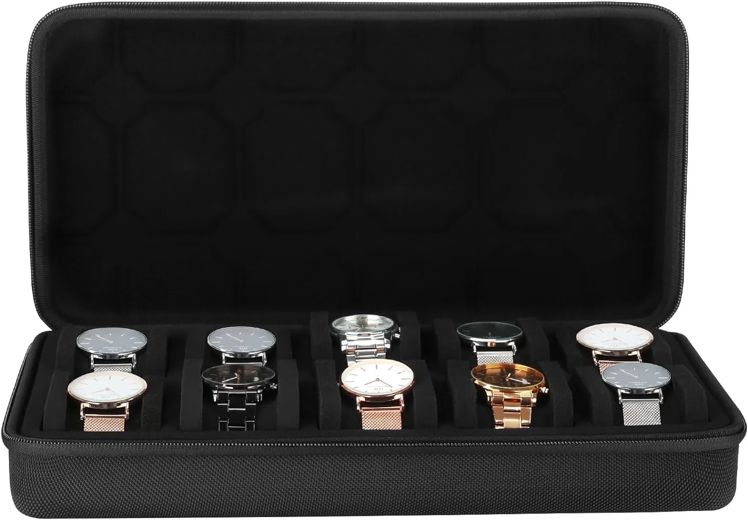 กล่องใส่นาฬิกามีซิปแบบพกพา10ช่องกล่องเก็บโชว์เครื่องประดับที่สวยงามสำหรับการเดินทางทางธุรกิจและเป็นของขวัญ