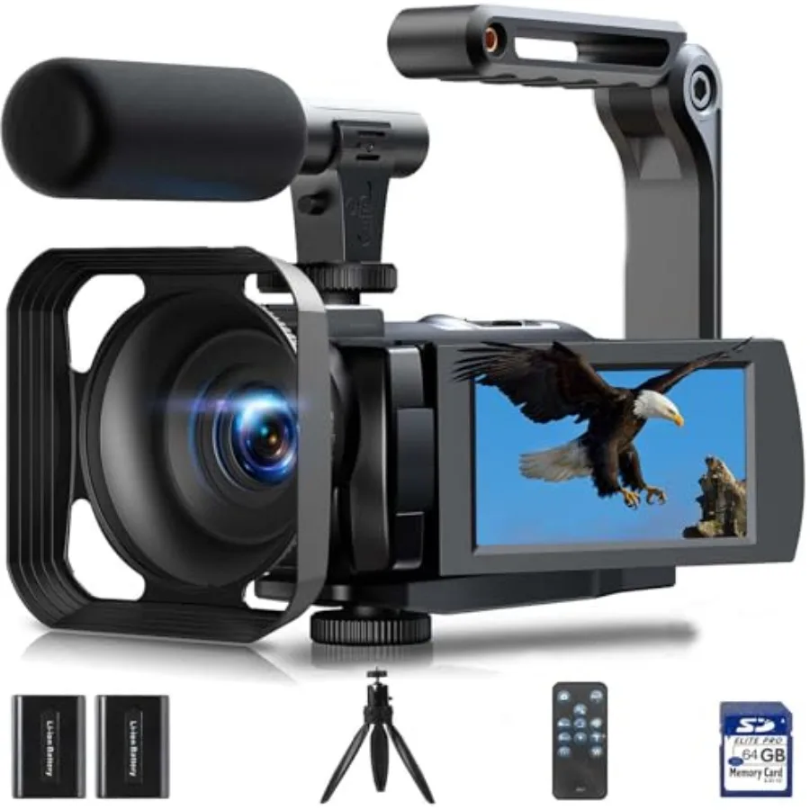 Vlogging Camera Kit for YouTube: 5K 56MP Camcorder with 3 270 Flip Touchscreen, Night Vision, WiFi, Webcam Mode, Built-in Micro