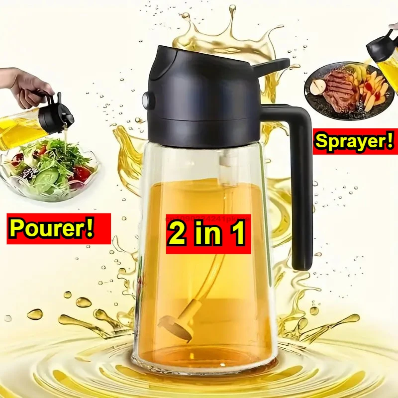 Dispensador de oliva de cocina 2 en 1, pulverizador de aceite para cocinar, botella de aceite grande resistente al calor, pulverizador para salsa de soja, botella para varios condimentos