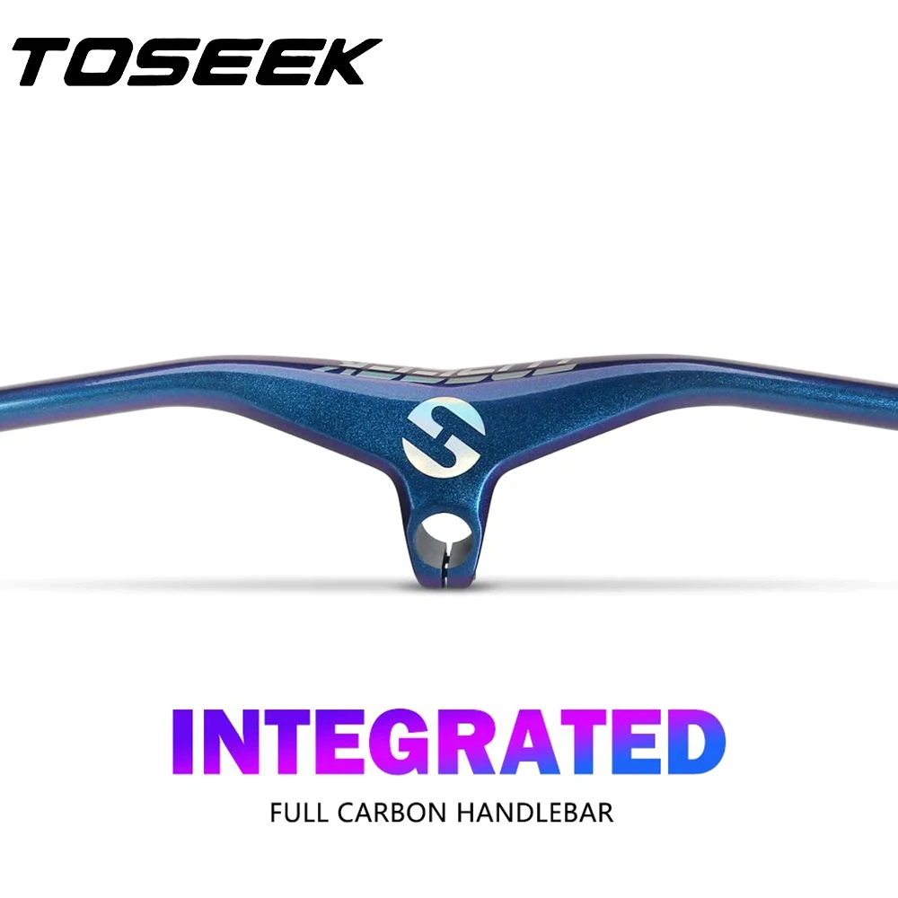 

TOSEEK TM110 Bicycle Handlebar T800 Carbon Fibre Handlebars MTB Bike Integrated One-shaped Handle Bar -17 Degrees Dazzle Blue
