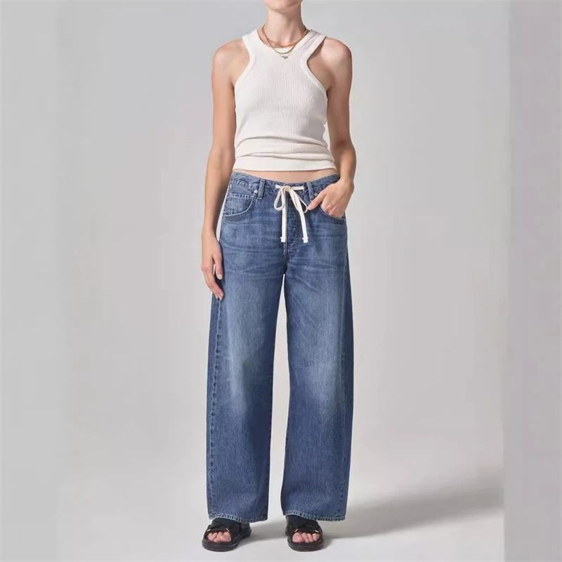 

Casual Loose Fit Wide Leg Drawstring Jeans High Waist Comfort Denim Pants For Women Streetwear Fashion Daily Wear