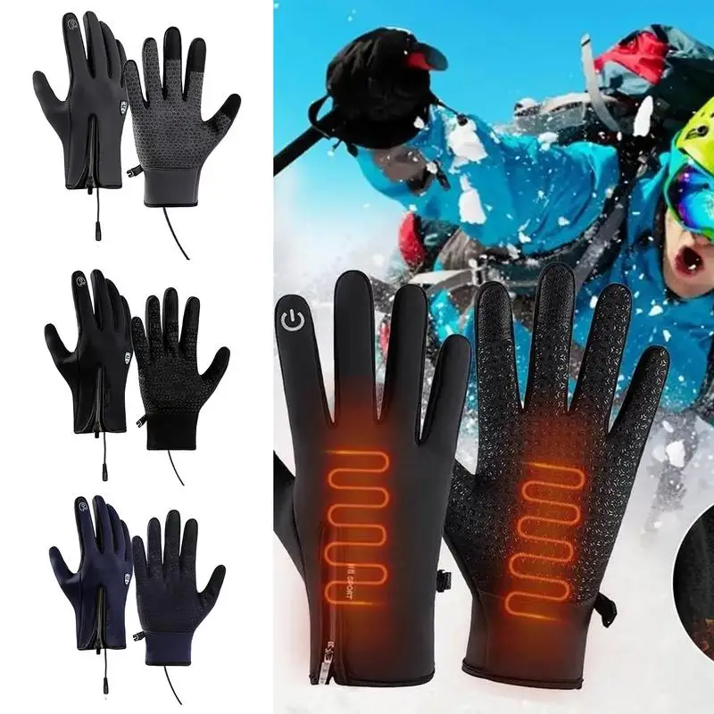 Waterproof Skiing Mittens Rechargeable Winter Ski Mittens Screentouch Cold Weather Hand Warmer Zippered Mittens For Outdoor