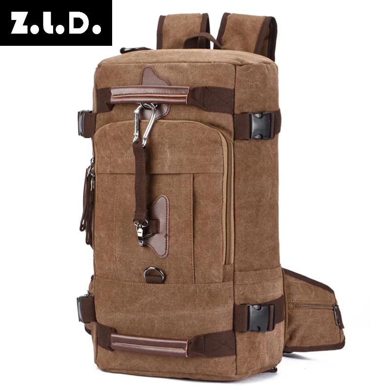 

New Backpack Men Vintage Canvas Back Pack Bucket Shoulder Bagpack Large Capacity Man Luggage Travel Bag Mountaineering Rucksacks