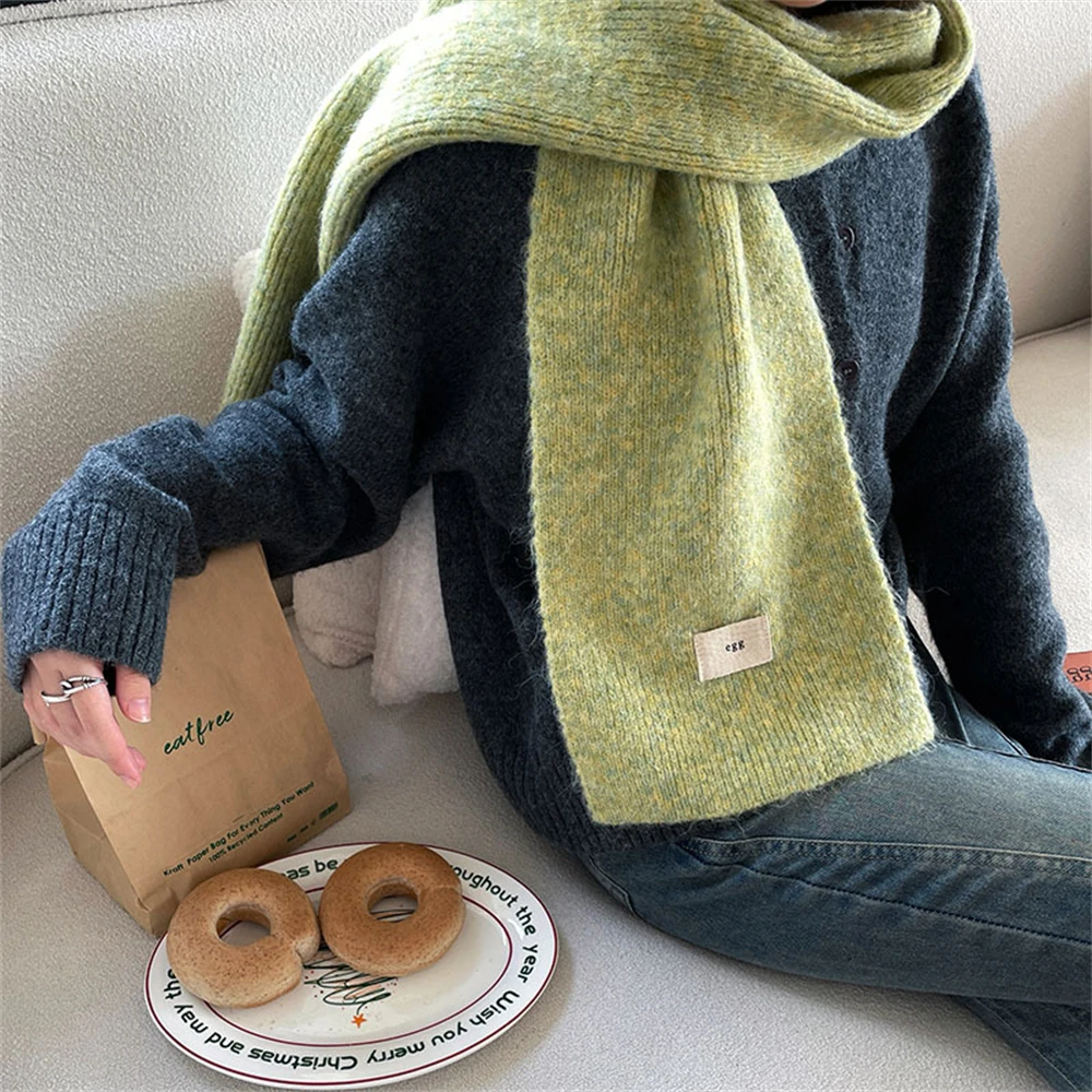 Winter New Woolen Knitted Solid Color Scarf Female Hundred Coldproof Shawl Women\'s Thickened Warm Scarves Apparel Accessories