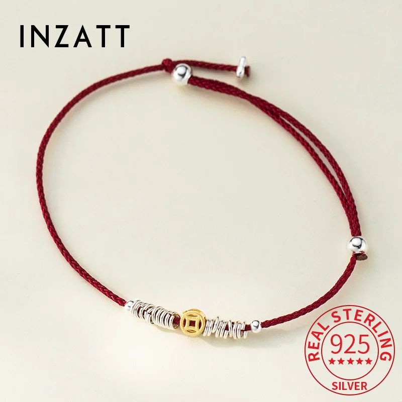 

INZATT Real 925 Sterling Silver Geometric Copper Coins Charm Bracelet for Women Trendy Fine Jewelry Exquisite Accessories