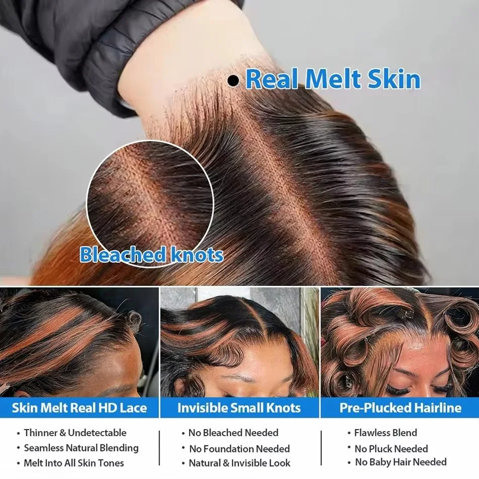 1B/30 Balayage Body Wave 13x4 HD Lace Front Human Hair Wigs Brazilian Highlight Brown Colored Wig Human Hair On Clearance Sale