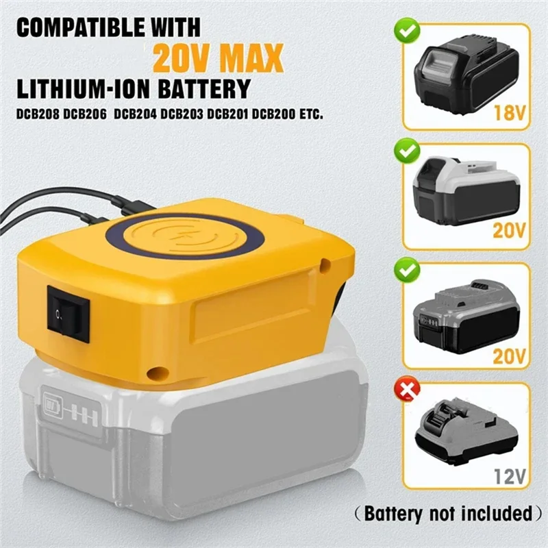 

【Flash Sale】Wireless Cell Phone Charger Lithium Battery Adapter For 18V Battery With USB-C 2.1A Fast Charges