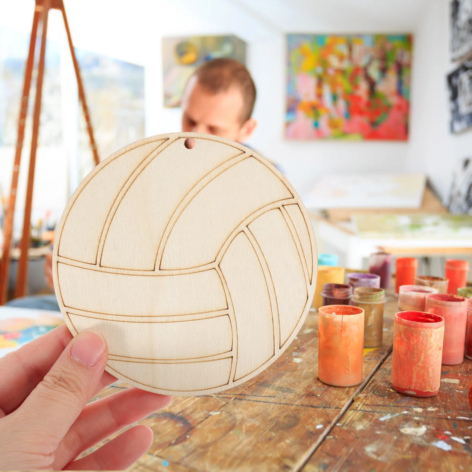 

10 H Painted Wood Chips DIY Craft Decorations Unfinished Wooden Cutouts Graffiti Slices Educational Toys Art Supplies