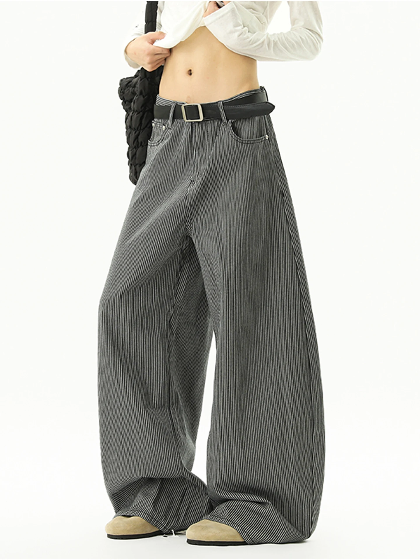 

American Retro Striped Men's Jeans Straight Loose Wide Leg Pants CleanFit Trousers Autumn Micro Flare Knife Jeans