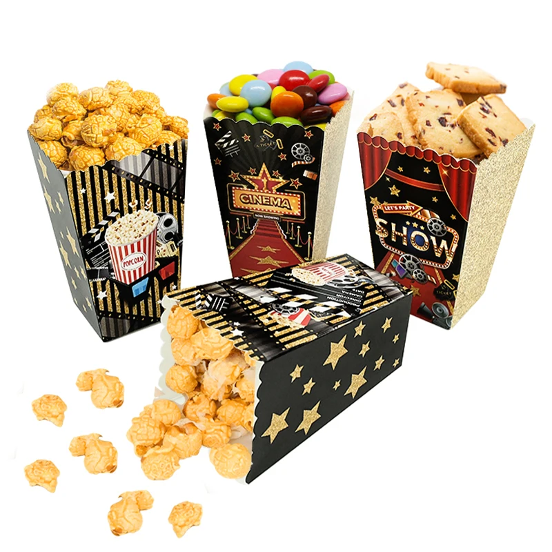 

4Pcs Cinema Party Popcorn Box Candy Cookie Packaging Box Snack Paper Buckets Movie Night Themed Birthday Decoration Supplies