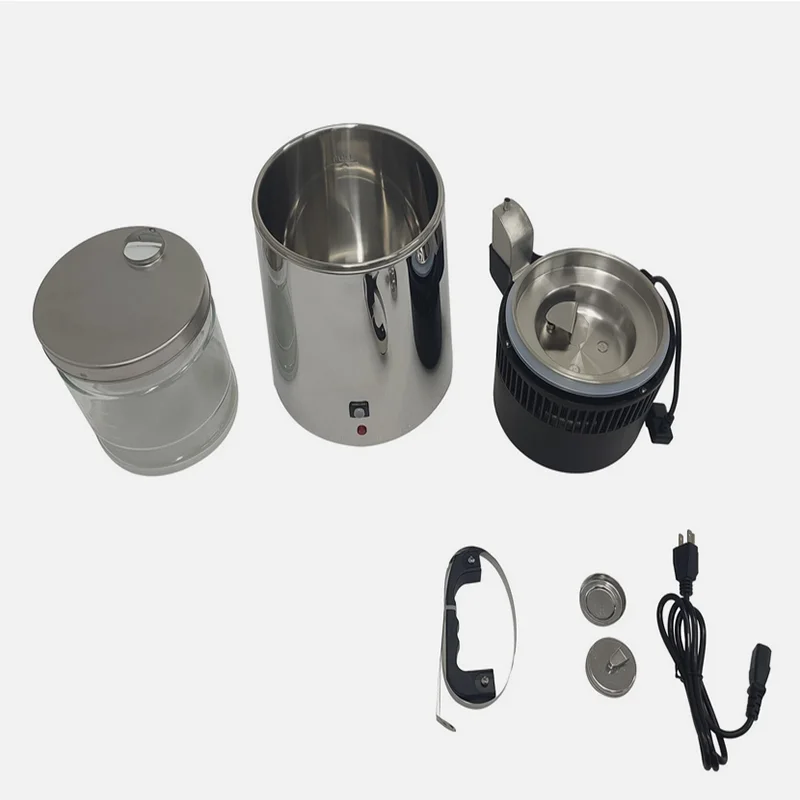 الفولاذ المقاوم للصدأ 4L جهاز تقطير المياه لتنقية المياه مع جرة زجاجية آلة تقطير كونترتوب للمختبر المنزلي 110 فولت