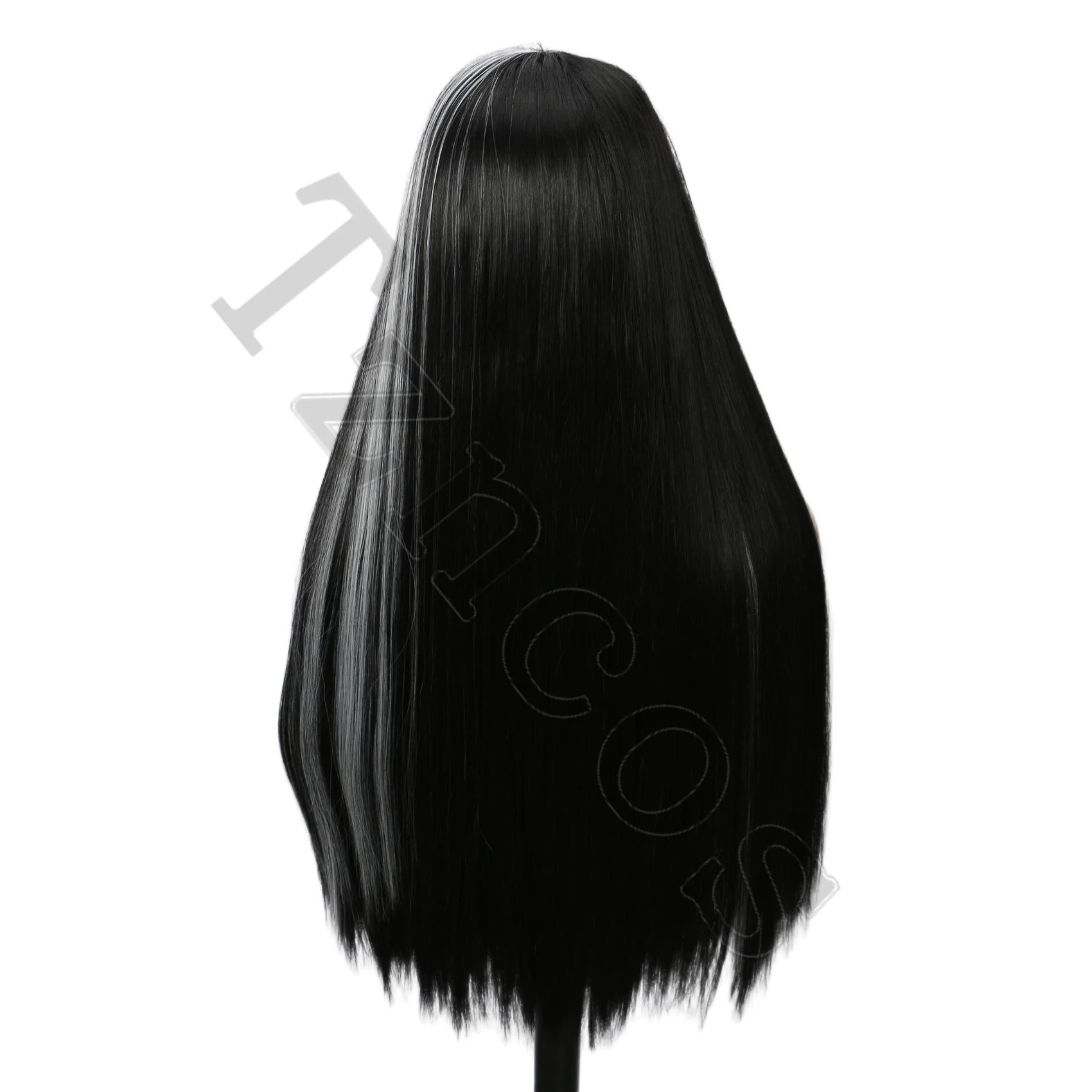 Tzncos – perruque longue et lisse noire et blanche, cheveux longs avec raie au milieu, reflets blancs, Costume de fête d'halloween
