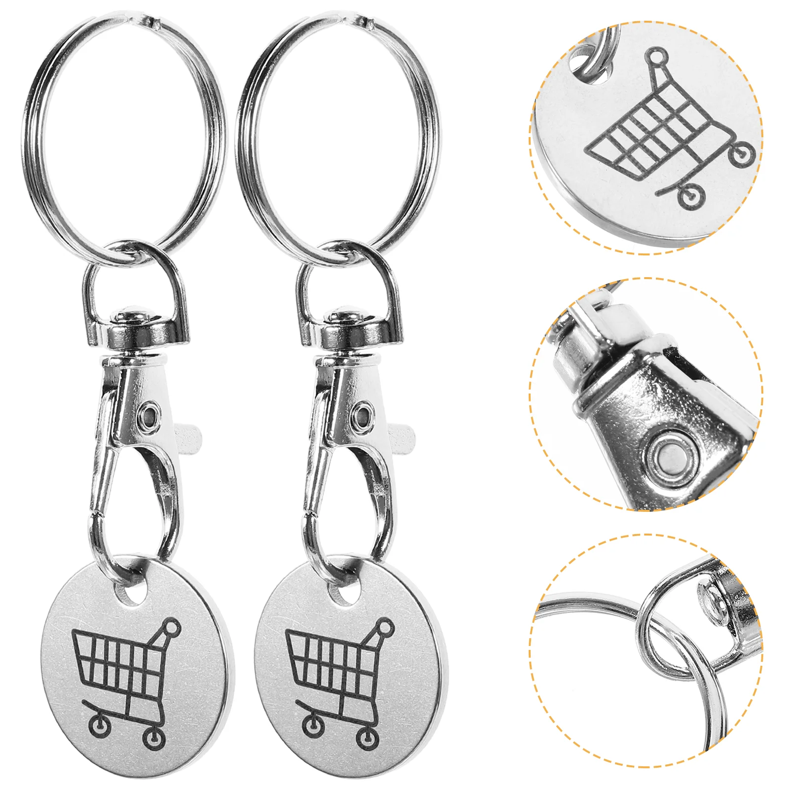 

4 Pcs Shopping Tokens Portable Trolley Remover Cart Key Chain Rings Stainless Steel Keyring