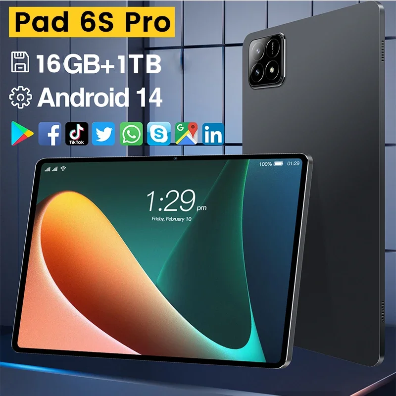 New Xioami Pad 6S Pro tablets 2024 10.1 inch Android 14 napdragon888 Tablette 16GB+1024GB 10000mah 5G SIM WIFI Tablet PC Google