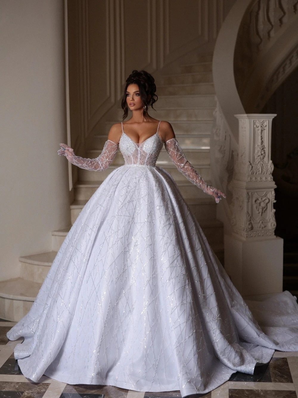 Charming Sequined Wedding Dresses Princess Shiny Spaghetti Straps Bridal Ball Gowns Custom Made Vestidos De Novia  فساتين زفاف