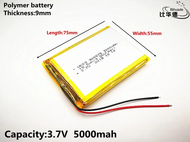 Dobra jakość 3.7 V, 5000mAH 905575 polimerowy akumulator litowo-jonowy/litowo-jonowy do tabletu pc BANK, GPS, mp3, mp4