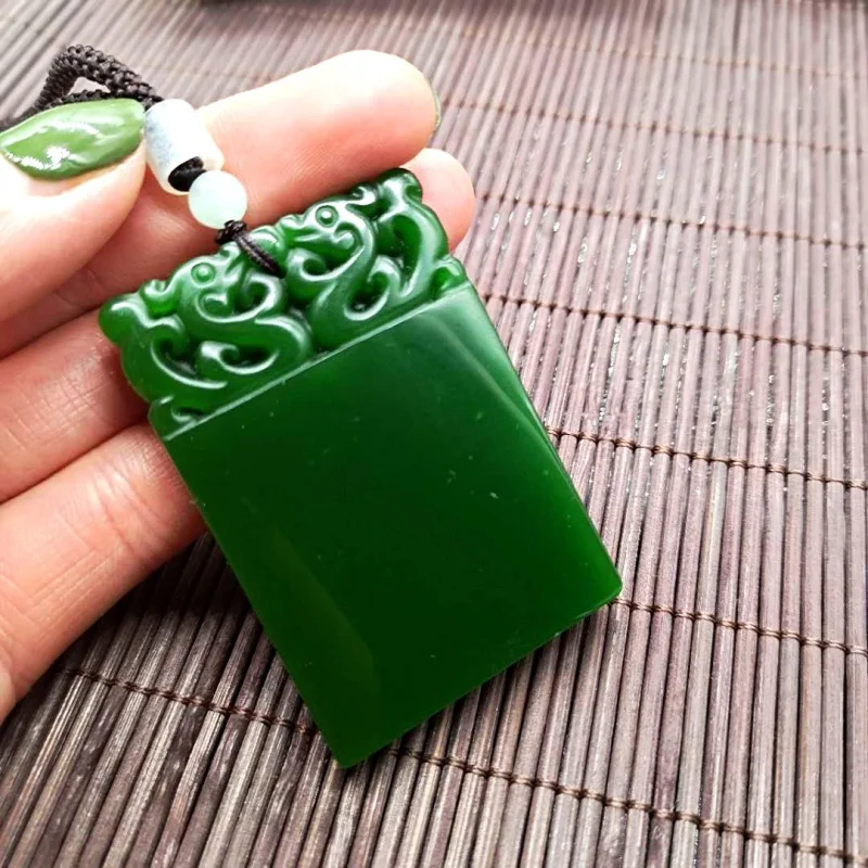 Factory Price Supply Spinach Green Jade Pendant for Men and Women Outer Mongolia Material Imitation Hetian Jade Green Jade Penda