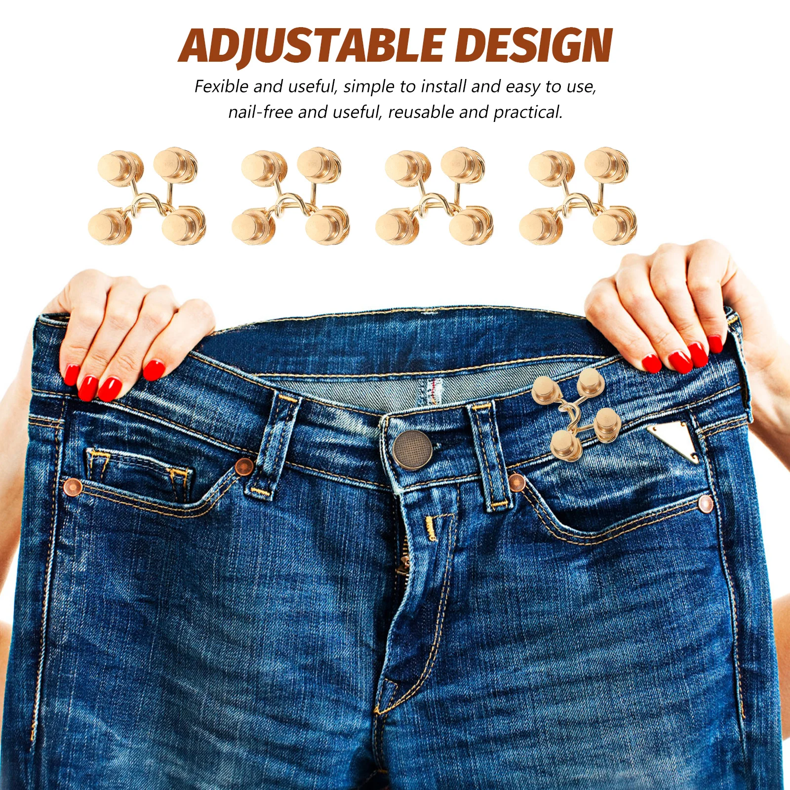 

4Sets Premium Adjustable Waist Buckle for Jeans Pants Trousers Sturdy Snap Button Extension Reusable