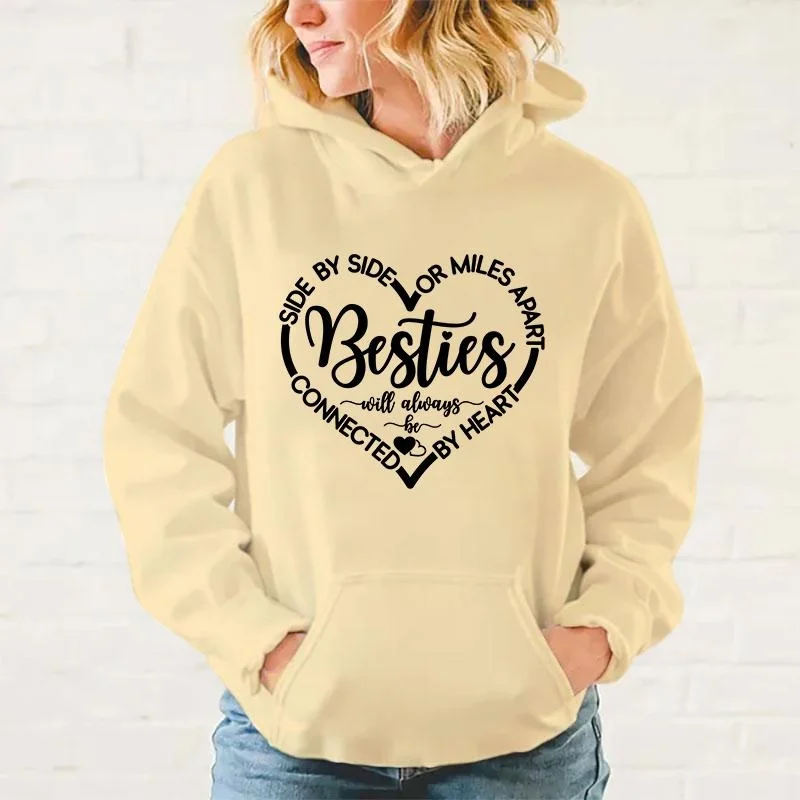 New Women Fashion Autumn And Winter Hoodies Besties Heart Printed Hoodie Street Outdoor Hooded Hip Hop Sweatshirt