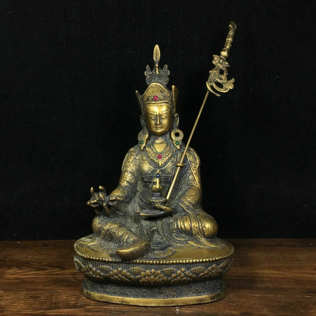 Tibetan Buddhism Temple Bronze Guru Padmasambhava Rinpoche Buddhas God Statue