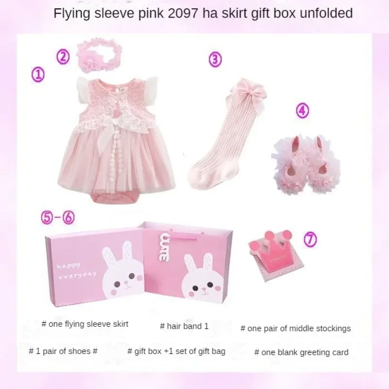 Cute Newborn Pink Jumpsuit Paired with Princess Skirt and Headband Set - Perfect Baby Girl Shower Gift Box