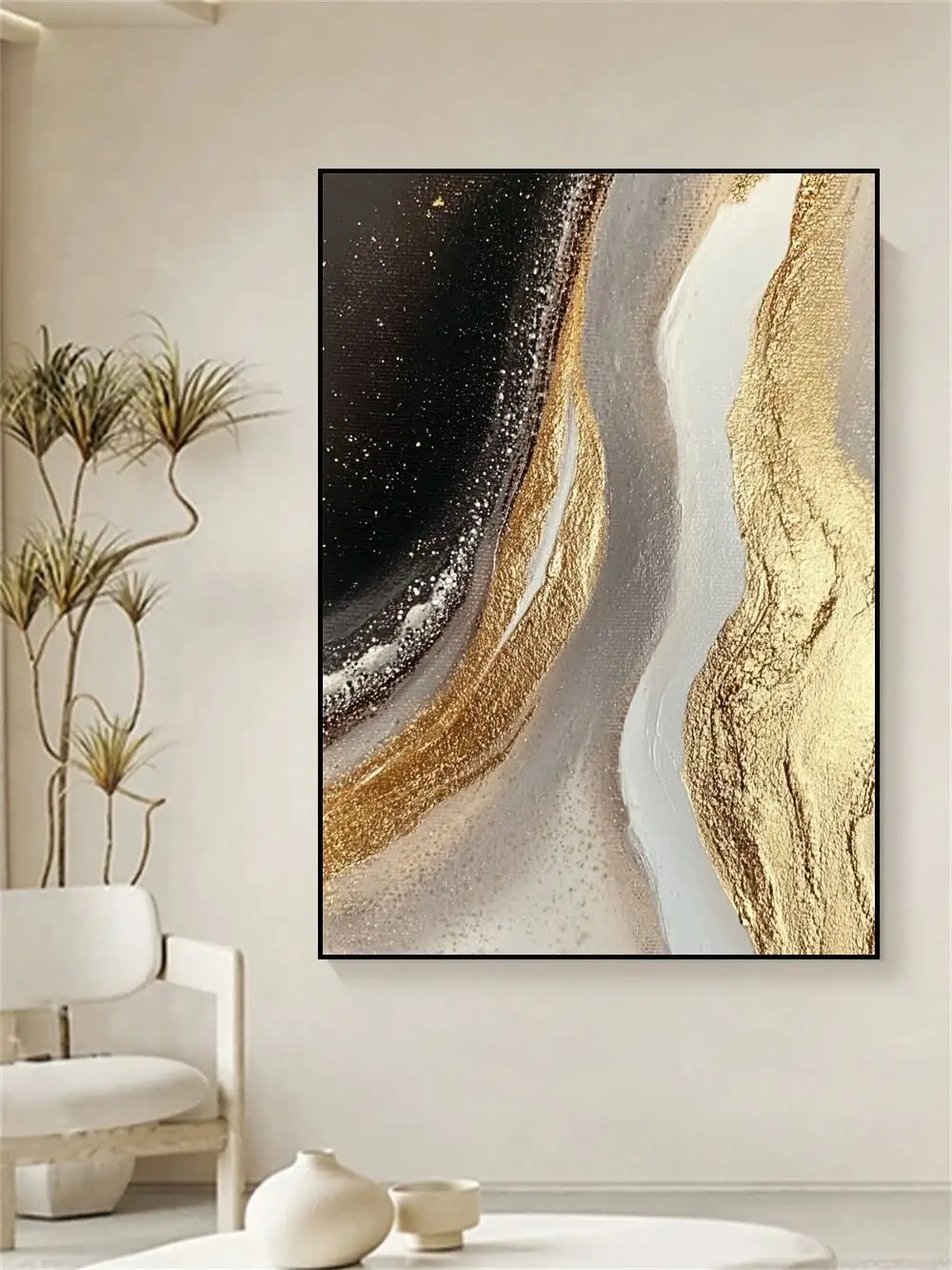 High Quality Light Luxury Dynamic Feeling Pure Hand-Painted Gold Foil Oil Painting On Canvas High-End Feeling Home Decoration