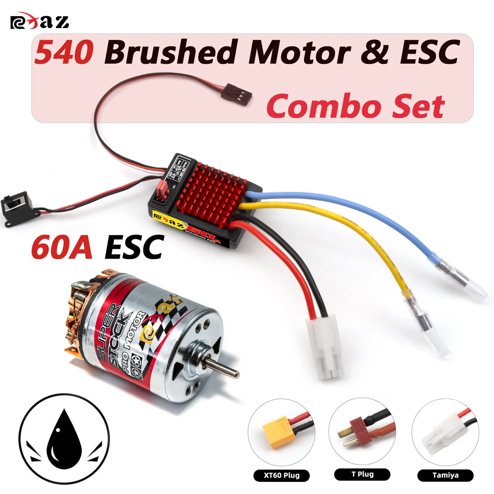 RCXAZ 540 Brushed Motor 12T-40T & 60A Waterproof ESC Combo Set for 1/10 RC Crawler Traxxas TRX4 Axial SCX10