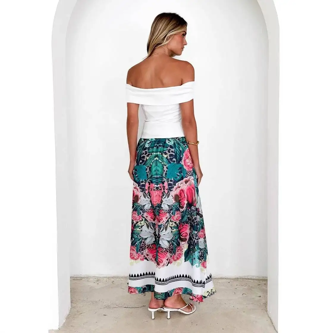 

Elastic High-Waisted 2026 Summer Waist Loose Printed Long Skirt For Women