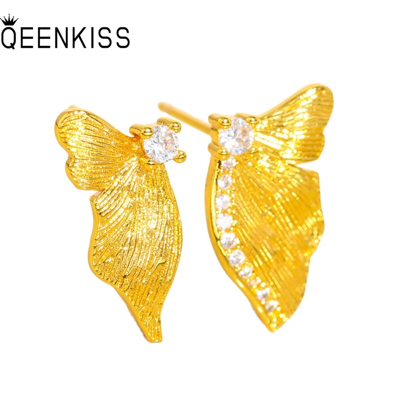 

QEENKISS Gold Butterfly Stud Earrings For Women Wedding Party Birthday Christmas Bride Mother Girlfriend Ladies Gifts EG5497