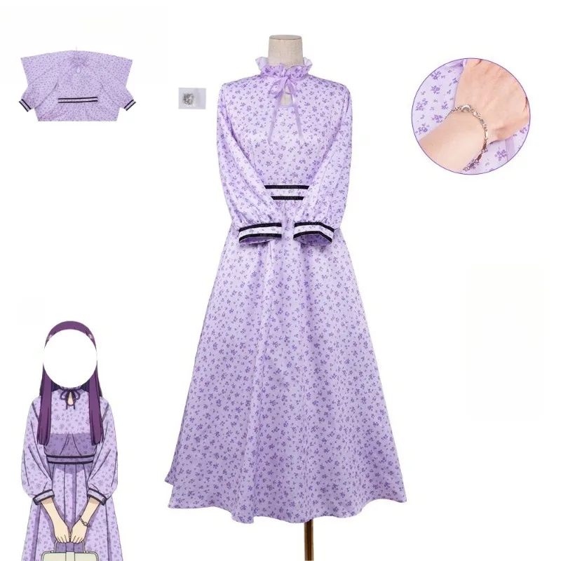

Anime Fern Cosplay Costume Purple Long Dress Hand Bracelet Suit for Women Girls Halloween Carnival Party Roleplay Outfit