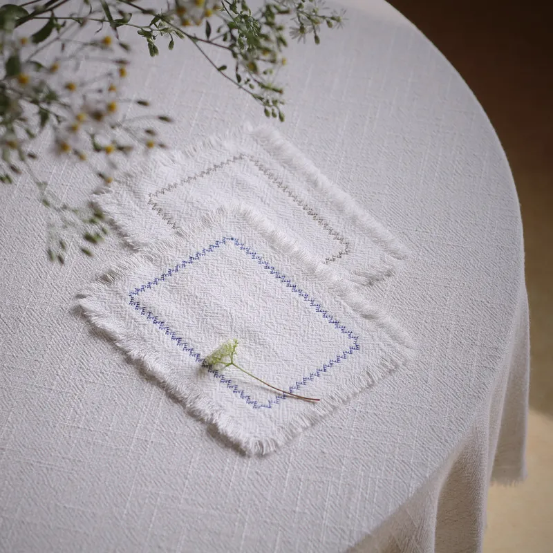 

2 шт., чайный коврик, очень толстая подставка, тканевый коврик с вышивкой, двухслойный льняной хлопковый коврик с защитой от ожогов, естественная вышивка по краям