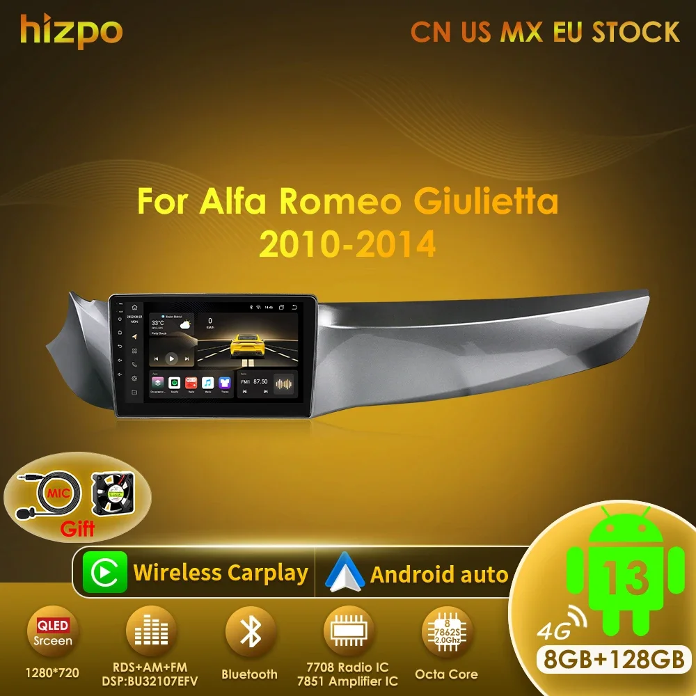 Hizpo Android 13 Radio For Alfa Romeo Giulietta 2010 - 2014 Car Multimedia Player GPS Navigation 2din Touch Screen Carplay 7862S