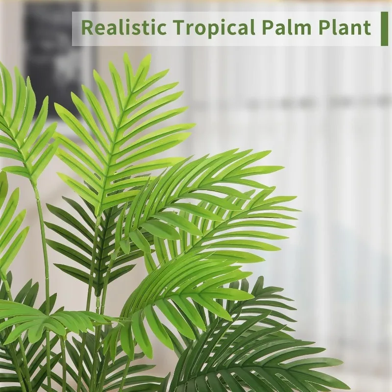 3FT Artificial Palm Plant Indoor Plant Tall Fake Tropical Paradise Palm Tree in White Pot with Real Bark Design Faux Areca Palm