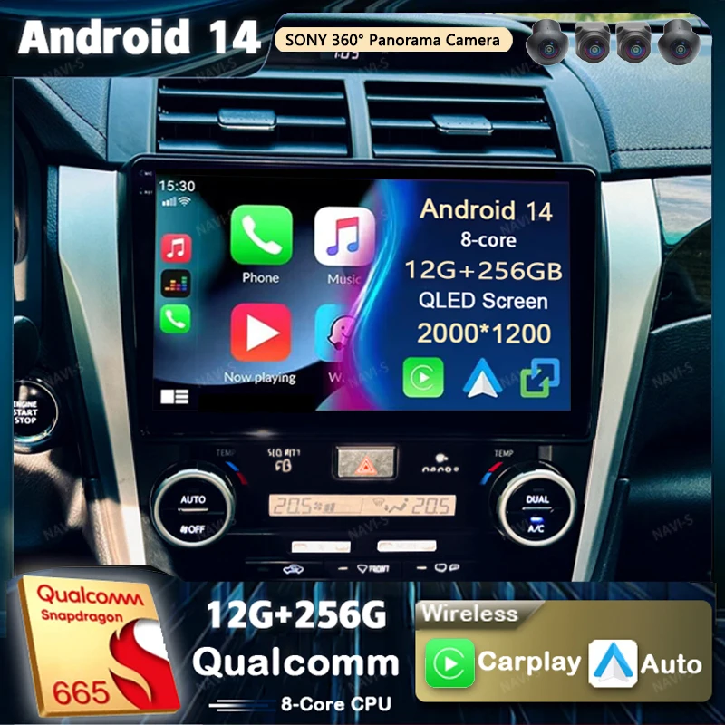 Android 14 For Toyota Camry 8 XV 50 55 2011- 2014 2K QLED Android Car Radio Multimedia Video Player GPS AI Voice CarPlay Stereo